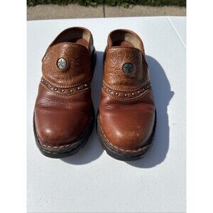 Double H Leather Clogs Mules Shoes Womens 8.5 Tooled Leather Studded Concho